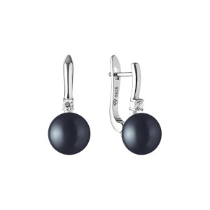 Cercei argint cu perle naturale negre si pietre cu tortite DiAmanti SK21215EL_B-G (Argint 925‰ 2,7 g.)